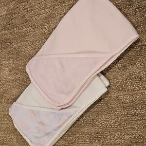 Set Of 2 : Soft Pink And White Hearts Baby Blankets